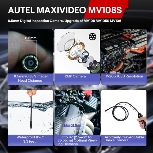 Original Autel MaxiVideo MV108 8.5mm Digital Inspection Camera for MaxiSys Tablet Kit