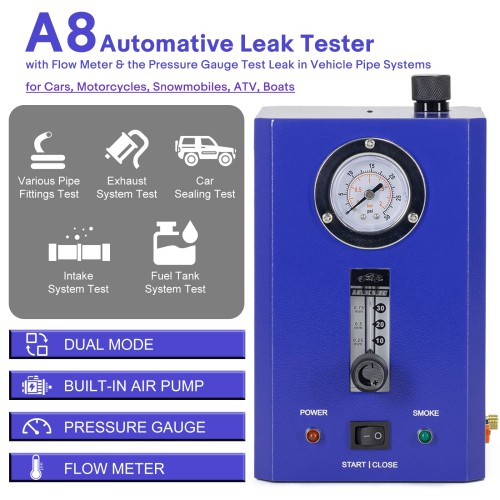 A8 Automative Leak Tester with Flow Meter & the Pressure Gauge Test Leak in Vehicle Pipe Systems for Cars, Motorcycles, Snowmobiles, ATV, Boats