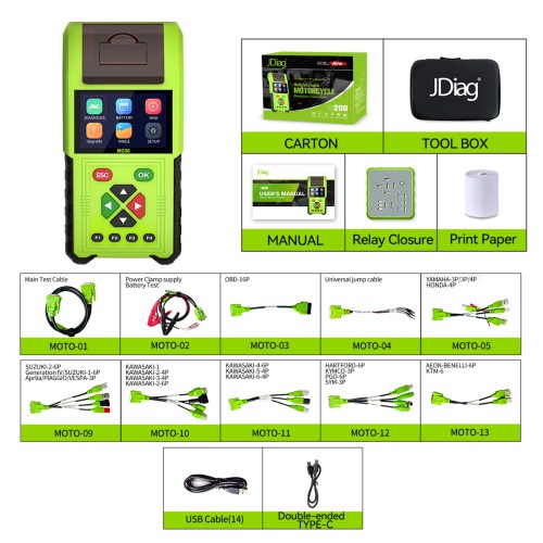 JDiag M200 Handheld Motorcycle Diagnostic Tool, Dual System Motorcycle Tester + Professional Battery Tester Full Version