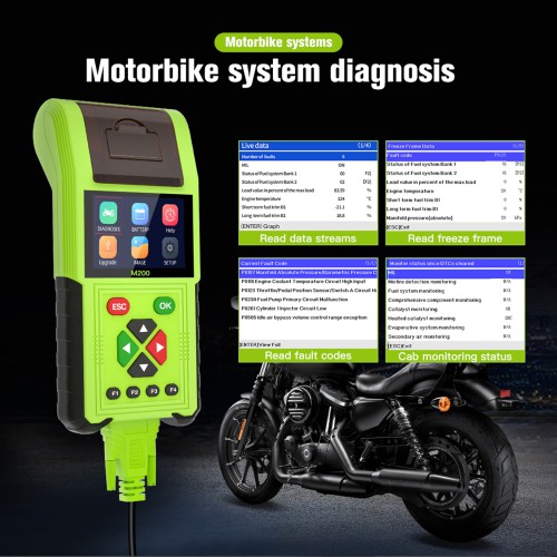 JDiag M200 Handheld Motorcycle Diagnostic Tool, Dual System Motorcycle Tester + Professional Battery Tester Full Version