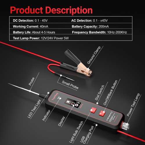 TopDiag P50Pro Mini Oscilloscope Automotive Circuit Tester Detect Sensor Signals AC/DC Detection LED Test Light